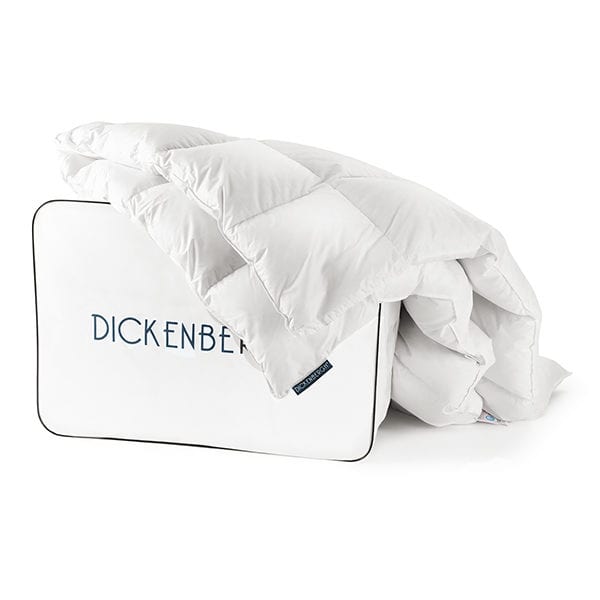 A Dickenbergh Duvet Bag with a Down Duvet draped on Top